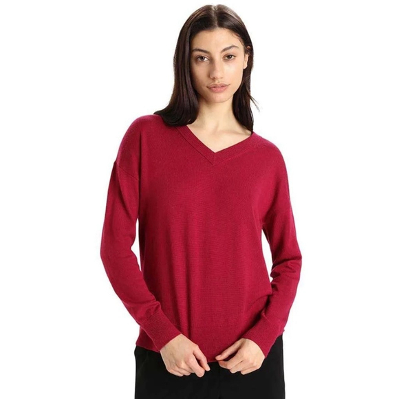ICEBREAKER Women’s 100% Merino Wool Long Sleeve Sweater V-Neck Size M Red EUC - Picture 1 of 13